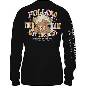 Simply Southern Follow Your Heart Not The Herd Graphic Long Sleeve Shirt Sz S